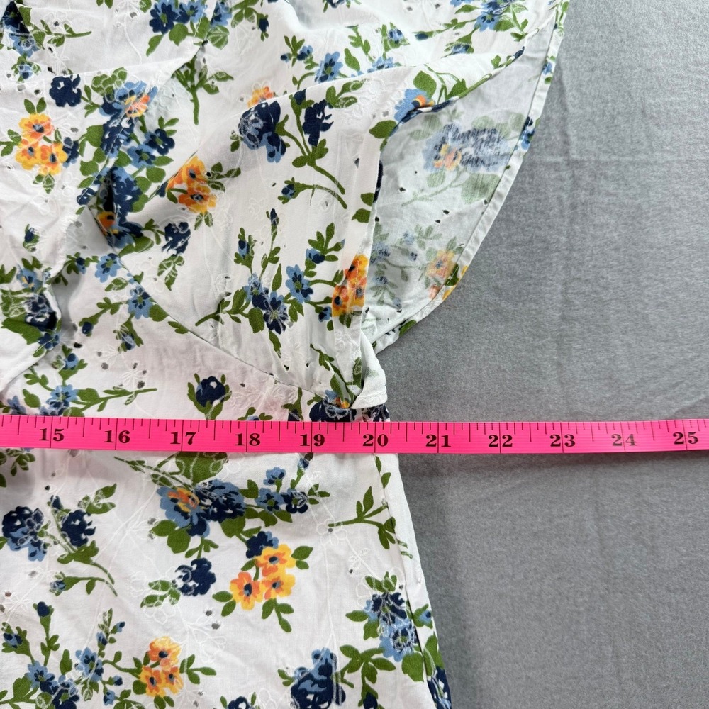 Zara Floral Eyelet Blouse Women S White Blue Yellow Ruffle Sleeve Shabby Chic - Picture 4 of 9